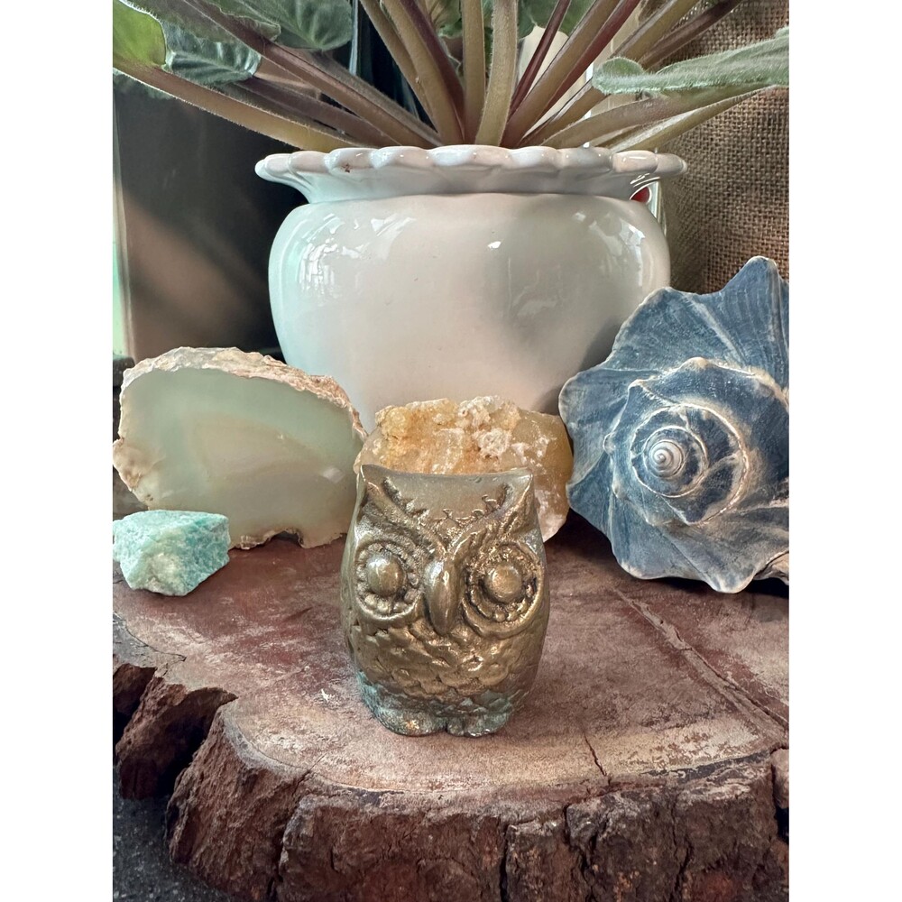 Vintage Solid Brass Owl Figurine 2" Mini Hollow Mid Century MCM Boho Decor